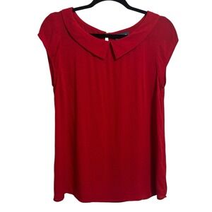ModCloth Peter Pan Collar Blouse Sz S Red Cap Sleeves Rayon
